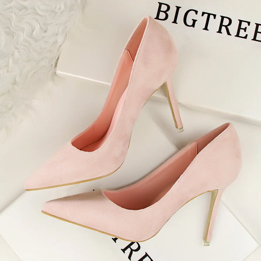 Fashion Simple pumps Thin High Heel Shallow Mouth Pointed Suede Sexy Women's Single Shoes Wedding Shoes