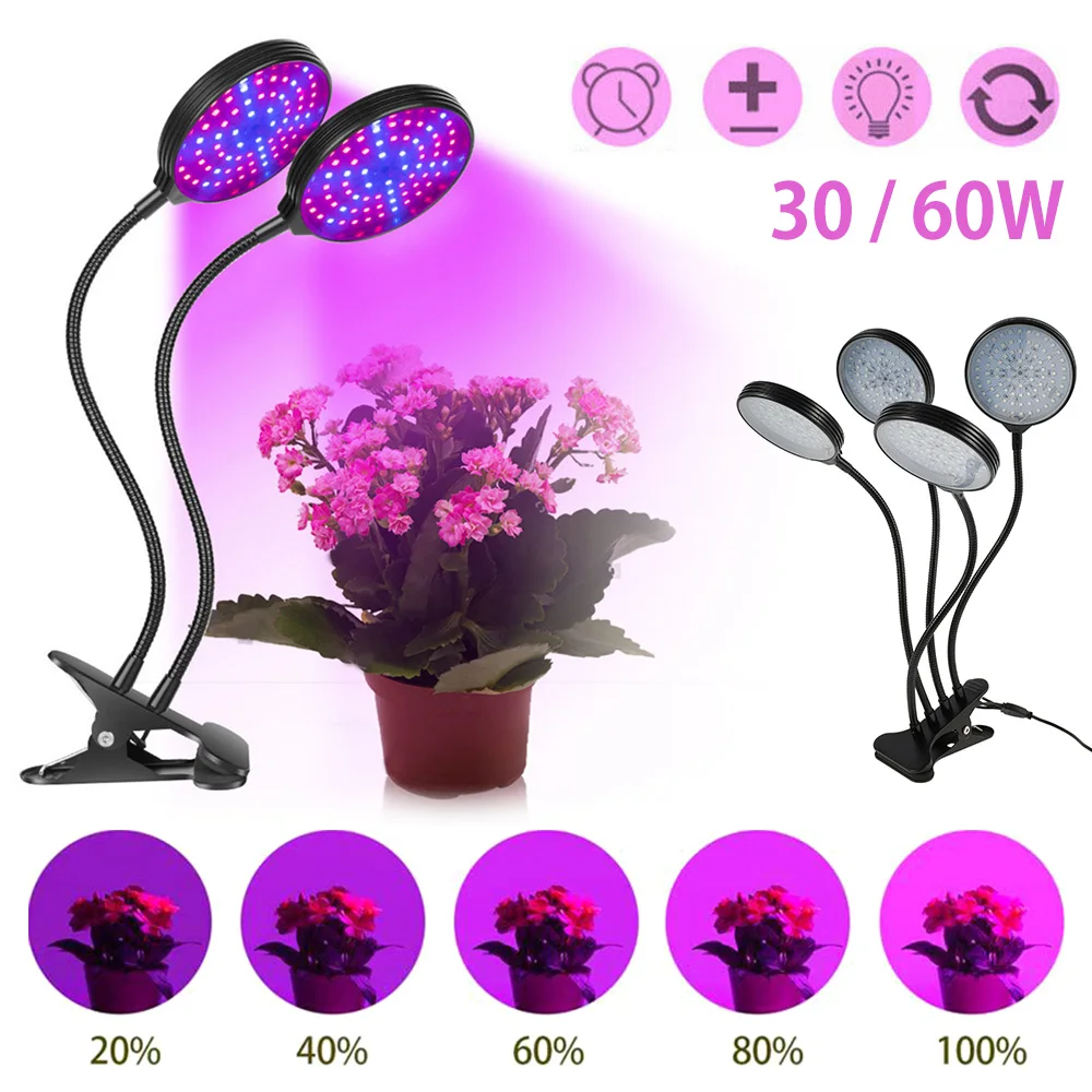 

USB LED Grow Light Full Spectrum Phytolamps DC 5V with Timer 30W 45W 60W Desktop Clip Phyto Lamps for Plants Flowers Grow Box