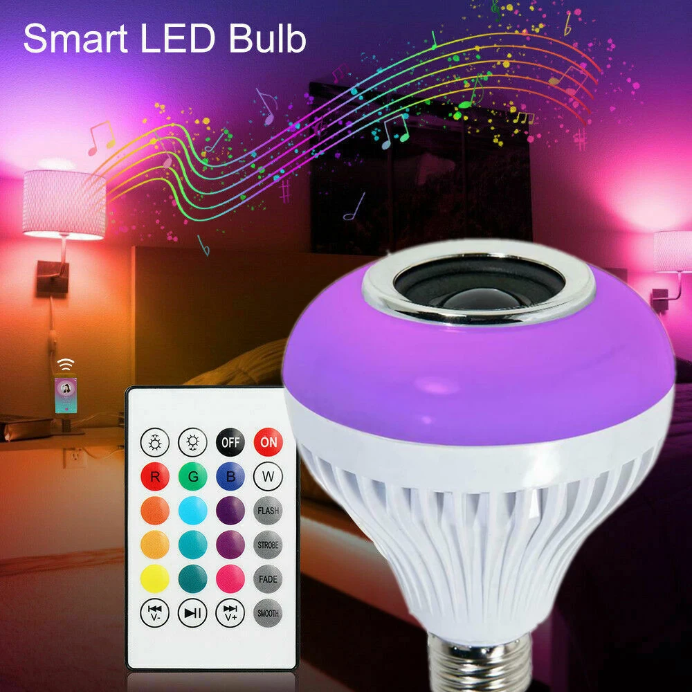 E27 5-7W Smart Light Bulb Speaker Bluetooth RGB 6500K White Color Changing Dimmable LED Bulb Remote Control Night Light