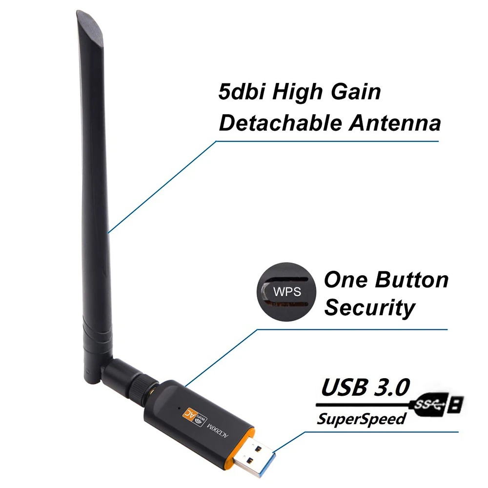 1200 Мбит/с USB3.0 Беспроводной Вай-Фай Адаптер 2 4/Wi-Fi 5 ГГц Dual Band сетевой карты WPS 5dBi