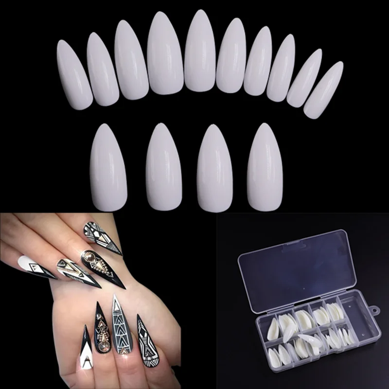 

100pcs/box Stilettos Nails Art Tips Clear/Natural /White Sharp End Acrylic False Fake Nails Manicure Artificial Nails Salon