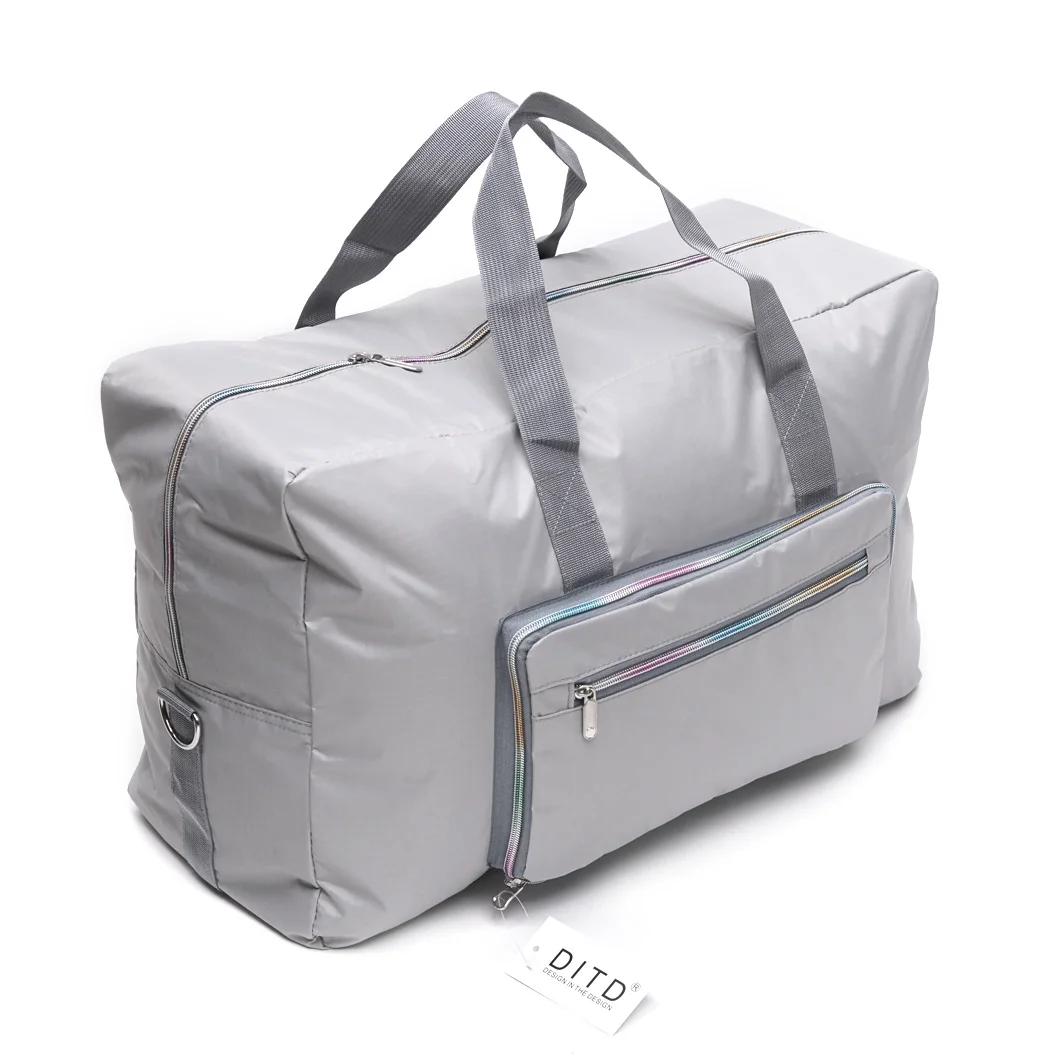 Foldable Travel Bag Women Large Capacity Portable Shoulder Duffle Bag Cartoon Printing Waterproof Weekend Luggage Tote Wholesale - Цвет: Серый