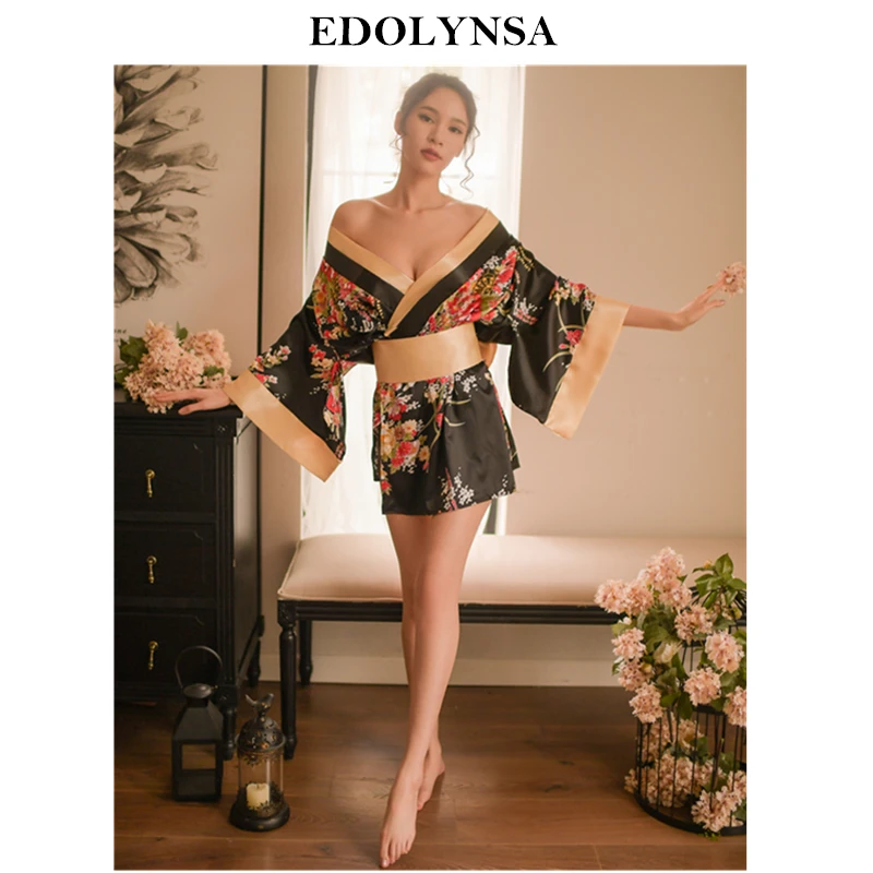 

2019 Japanese Style Sleepwear Japan Kimono Sexy Satin Bathrobe Female Dressing Gown Women Nightwear Bath Clothes Bride Robe H873