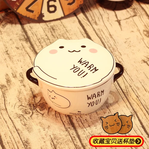 D New Creative Lovely Large Ramen Instant Noodle Soaked Lunch box Soaked Noodle Boxes Tableware with Spoon Chopsticks and Forks - Цвет: D