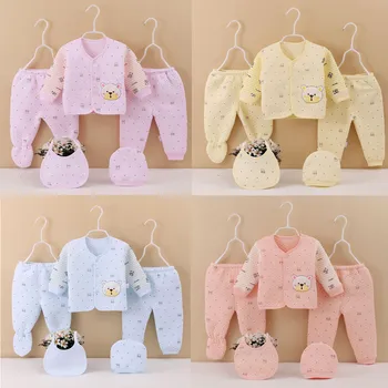 

Baby Boy Clothes детская одежда Fashion Autumn Winter Cute 5PCS Baby Boy Girl Cartoon Tops+Hat+Pants +Bib Outfits Sleepwear Set