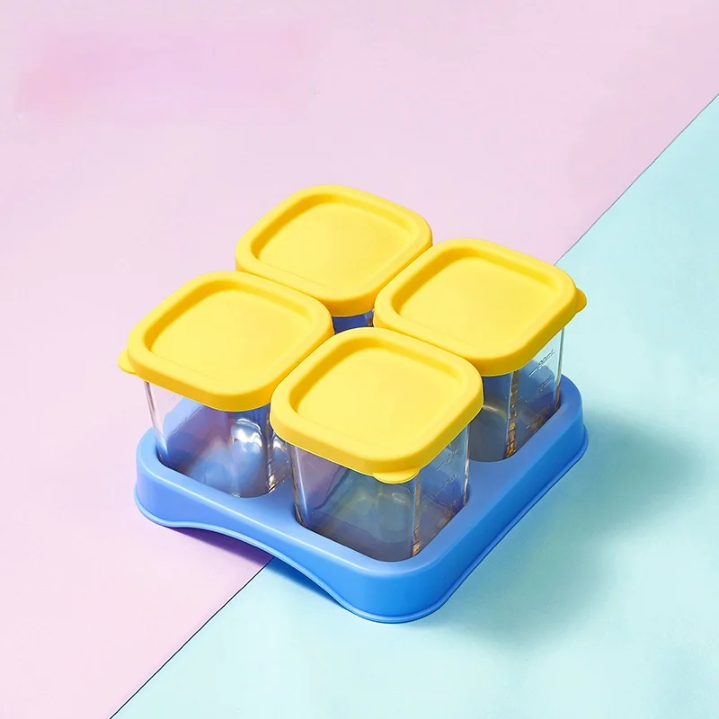 

zq Baby Food Supplement Crisper Glass Bowl Frozen Grid Portable Snack Box Set