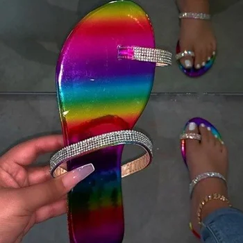 

Women summer sandals for Glitter crystal female flat shoes Candy color fashion walking shoes Sexy beach women sandals