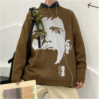 

2019 Autumn And Winter New Youth Popular Round Neck Loose Thick Sweater Head Pattern Printing Fashion Casual Pullover M-3XL