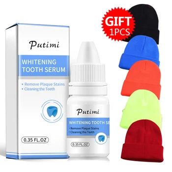 

White Teeth Whitening Essence Keep Smiling Remove Plaque Stains Bleaching Oral Care Hygiene Cleaning Yellow Tooth with Hat Gift
