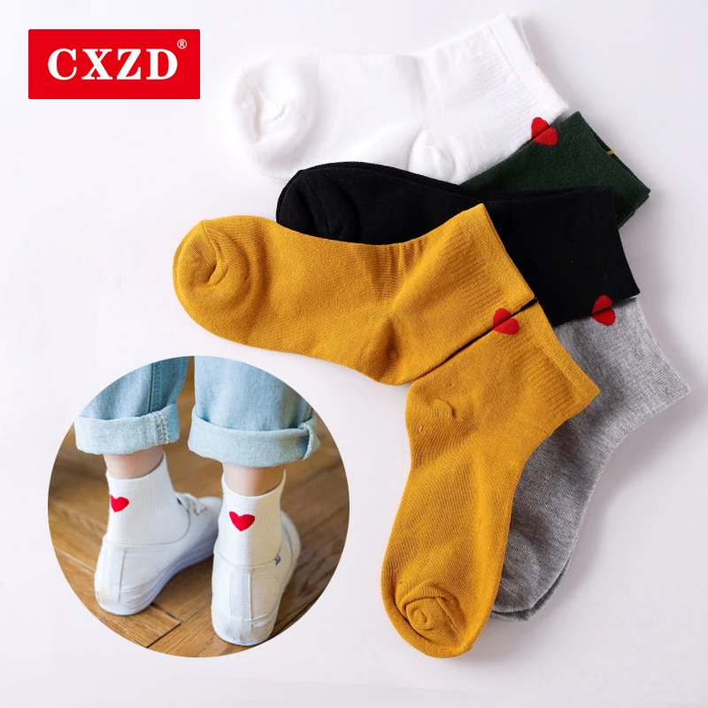 

CXZD Women Socks Cute Red Heart Printed Ladies Casual Ankle Socks Spring Autumn Warm Short Sock