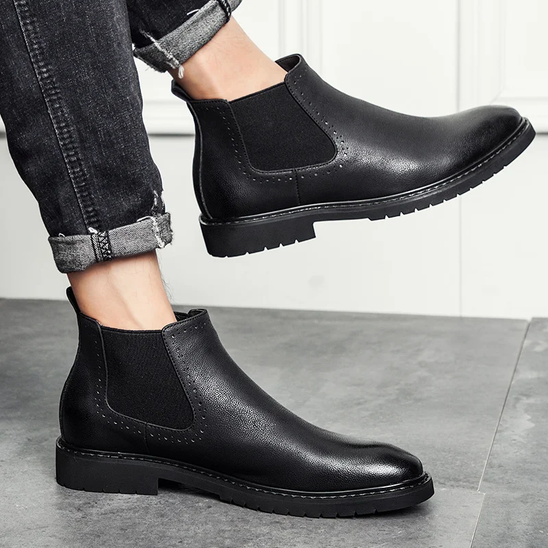 Misalwa Men's Leather Chelsea Boots Winter Casual Ankle Combat Boots For Men Classic Comfortable Dress Shoes Short Boots 38-45