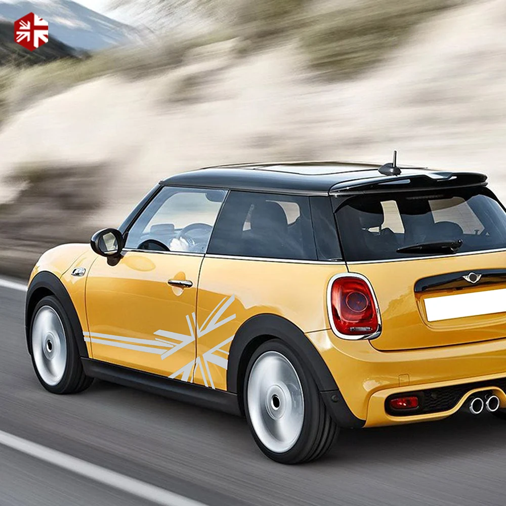 2 Pcs Union Jack Flag Style Car Door Side Stripes Sticker Body Decal For MINI Cooper S F56 2014-present One JCW Accessories