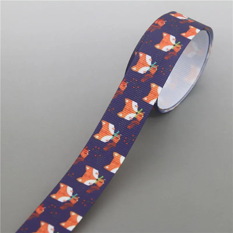 Fox animals Printed Grosgrain Ribbon Accessory Hairbow Headwear Decoration DIY 5yards E1736