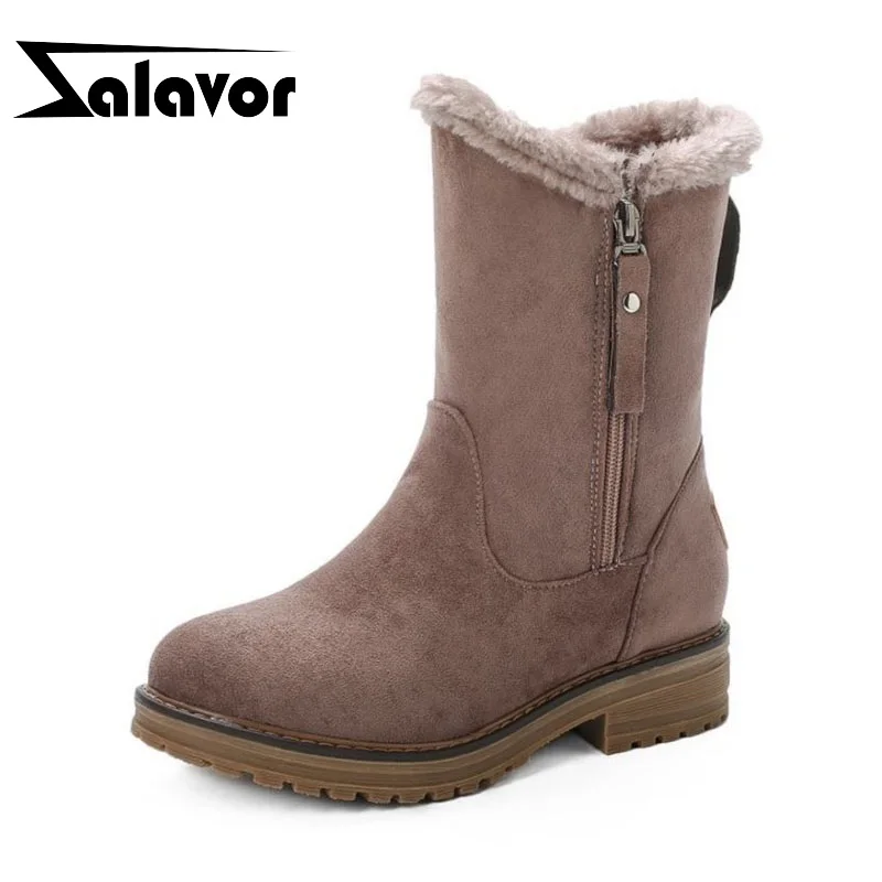 

ZALAVOR Women Zipper Warm Mid Calf Boots Keep Warm Winter Snow Boots Daily Outdoor Flats Daily Shoes Woman Work Size 34-43