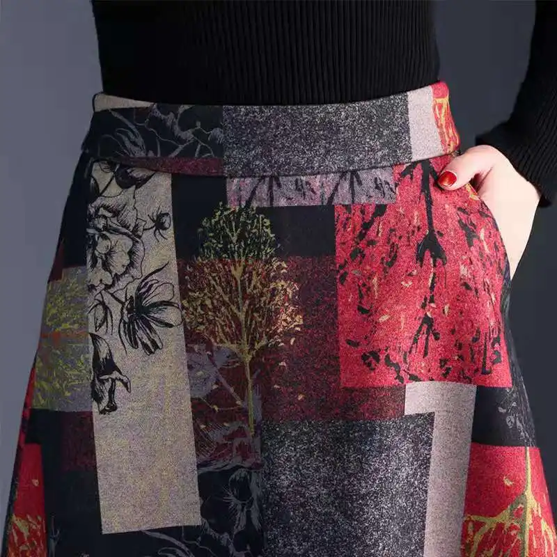 Faldas mujer moda женская одежда большая свободная юбка длинная юбка миди плюс размер шерстяная клетчатая юбка с высокой талией А-силуэта