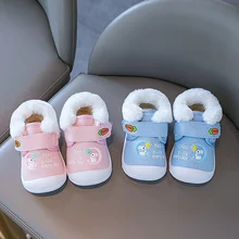 Bebê inverno quente sapatos hook & loop lona sapatos para meninos pequenos coreano moda com cenoura bonito menina primeiro walker sapatos não deslizamento