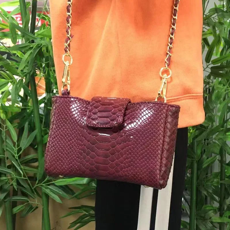 Лидер продаж темно Бордовая кожаная сумка через плечо в стиле девушки питона