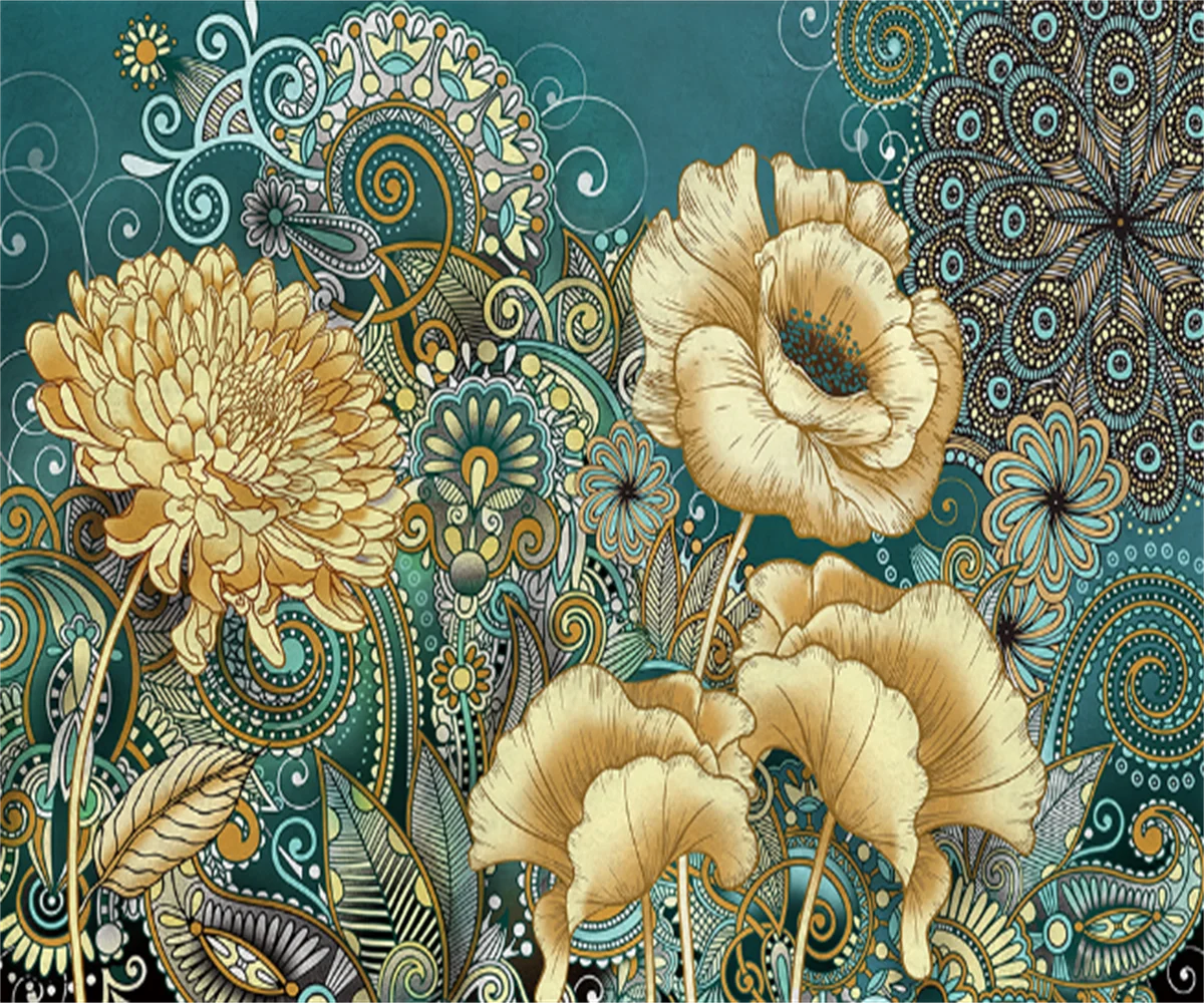 

Фоновые обои ручной росписи в ретро-стиле с цветами в европейском стиле для телевизора, дивана, индивидуальные настенные 3D обои любого размера для гостиницы и инструментов