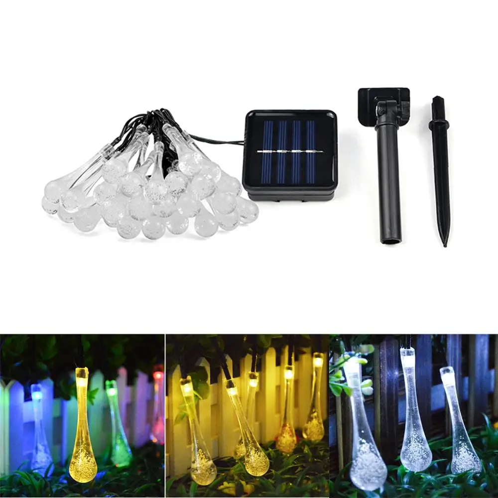 6m RGB Lawn lamp with Solar panel Water drop DIY Fairy Night for Street Garden IP65 Outdoor Landscape Fence decor string | Лампы и