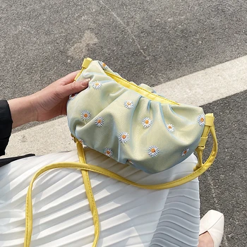 

daisy print PU Leather Crossbody bag For Women 2020 Lady Designer Handbag Solid color Shoulder Messenger Bag Cloud Bags