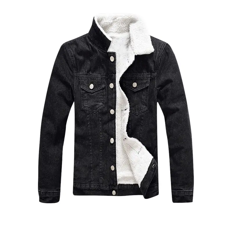 

Puimentiua Winter Men Trucker Denim Jacket Fur Lined Vintage Fleece Thermal Warm Coat For Cold Weather Male Outerwear Plus Size