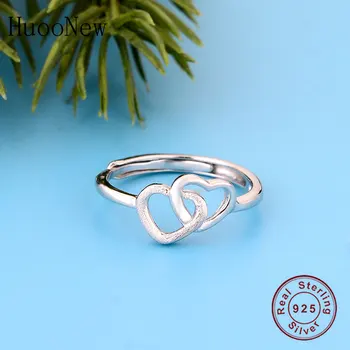 

100% 925 Silver Double Pair Heart Finger Toe Rings For Women Girl Bridal Wedding Engagement Party Romantic Wholesale Joyas 2019