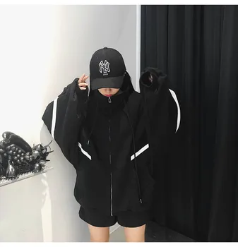 

Free Shipping Women Autumn and Winter Hoodie Ladies Loose Bat Sleeve Zipper High Neck Large Size Furring Student Wear