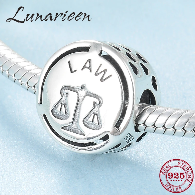 925 пробы серебряные бусины-подвески с надписью «Law», оригинальные браслеты Pandora, ювелирные изделия