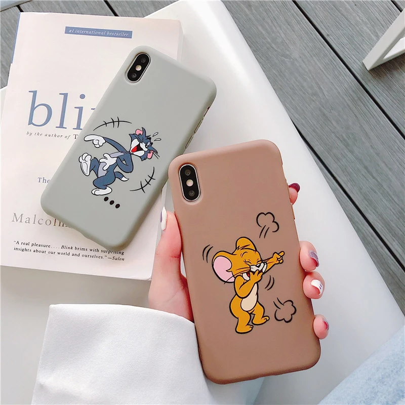 Милый мягкий чехол для телефона с рисунком для iPhone 6, 6 S, 7, 8 Plus, X, XS, 11Pro, MAX, XR, 11 Pro, милый матовый чехол с изображением аниме кошки, мышки