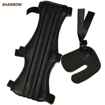 

1set Archery Arm Guard And Finger Guard Cow Leather Protecting Set For Outdoor Sports Practicing Shooting Accessories