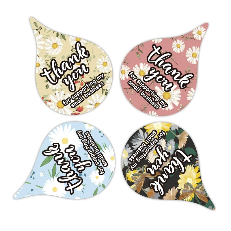 Newest 500pcs Raindrop Shape Flowers Thank You for Supporting Small Businesss Stickers Orders Handmade Christmas Holiday Decor | Канцтовары