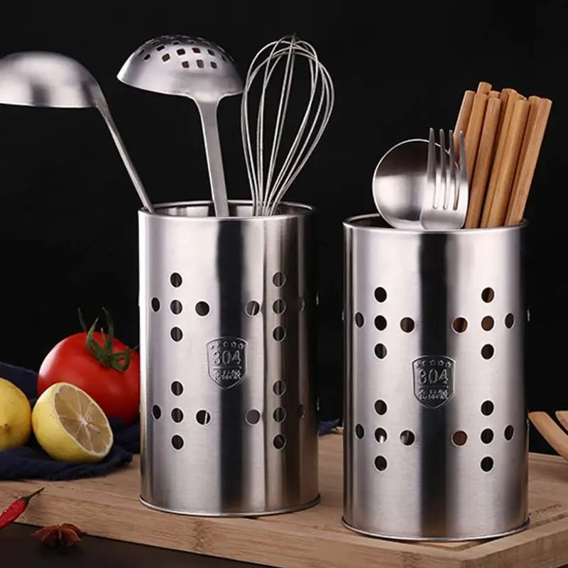 

304 Stainless Steel Kitchen Cooking Utensil Holder Crock Drainer Flatware Caddy Cutlery Organizer Tableware Storage Serving Tool