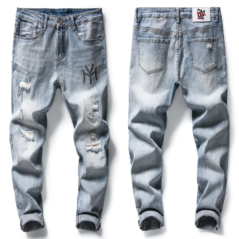 60% OFF New Fashion Men's Casual Thin And Lightweight Skinny Jeans Trousers Korean street style Tight Pants Solid Colors Ankle pants blu