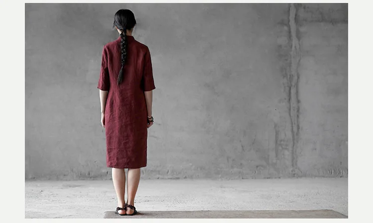 19 костюмное платье пеньковая и льняная вышивка Cheongsam китайский стиль платье халат 90876