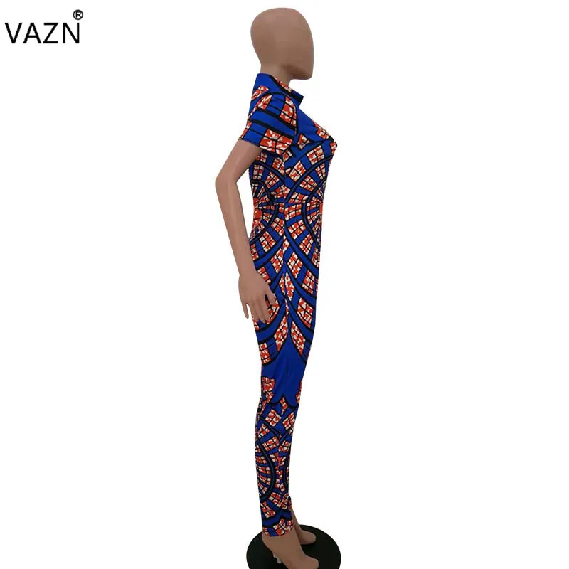 VAZN GTK16007 Новое поступление, Сексуальные вечерние, обычные, популярные, стильные, РЕТРО ПРИНТ, водолазка с коротким рукавом, эластичный Женский Длинный комбинезон