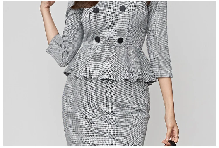 H Han queen Houndstooth поддельные двух частей Bodycon платье для женщин Осень Новые оборки оболочка платья офисная одежда OL карандаш Vestidos