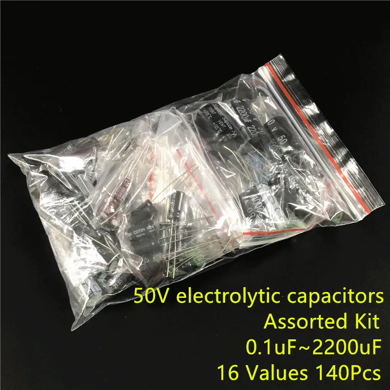16value 140pcs 50V 0.1uF 2200uF Electrolytic Capacitor Assortment assorted Kit All Brand New