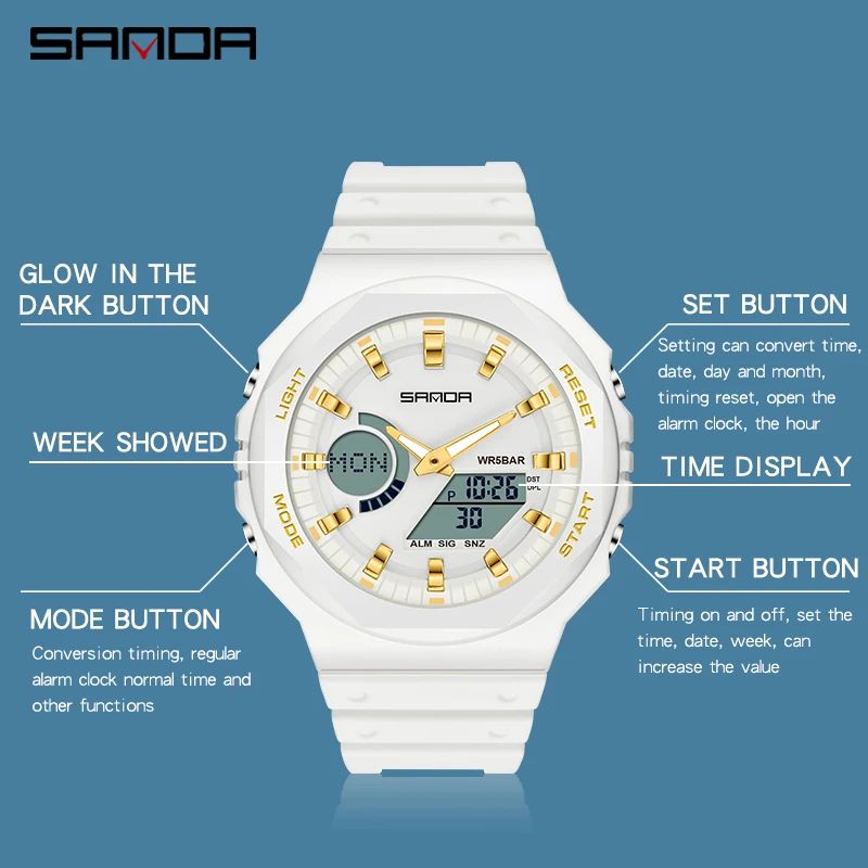SANDA Outdoor Sports Watches Men Ms LED Digital Watches Military Waterproof Date Electronic Watch Boy Girl Relogio Masculino 4
