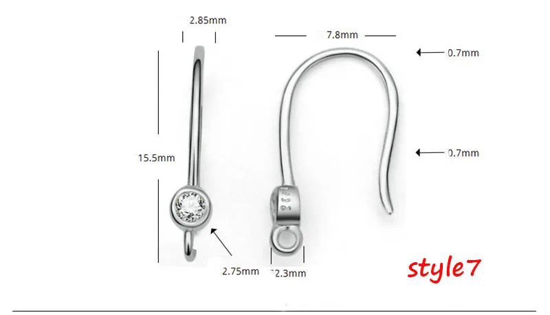 2 шт покрытые серебром 925 крючок для сережек, циркон, кристалл, застежка установка для DIY серьги изготовление, поиск ювелирных изделий серьги ювелирные изделия аксессуары - Цвет: Style7