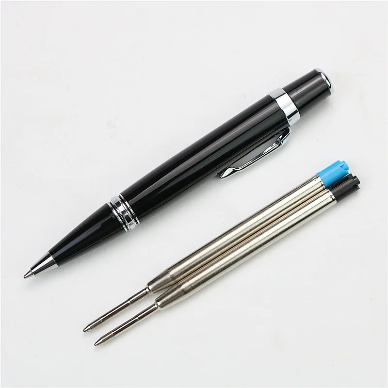 Short Metal Ballpoint Pen Portable Office Signature Pen Cute Rotating Refill In and Out Spare 0.7mm Black and Blue Core