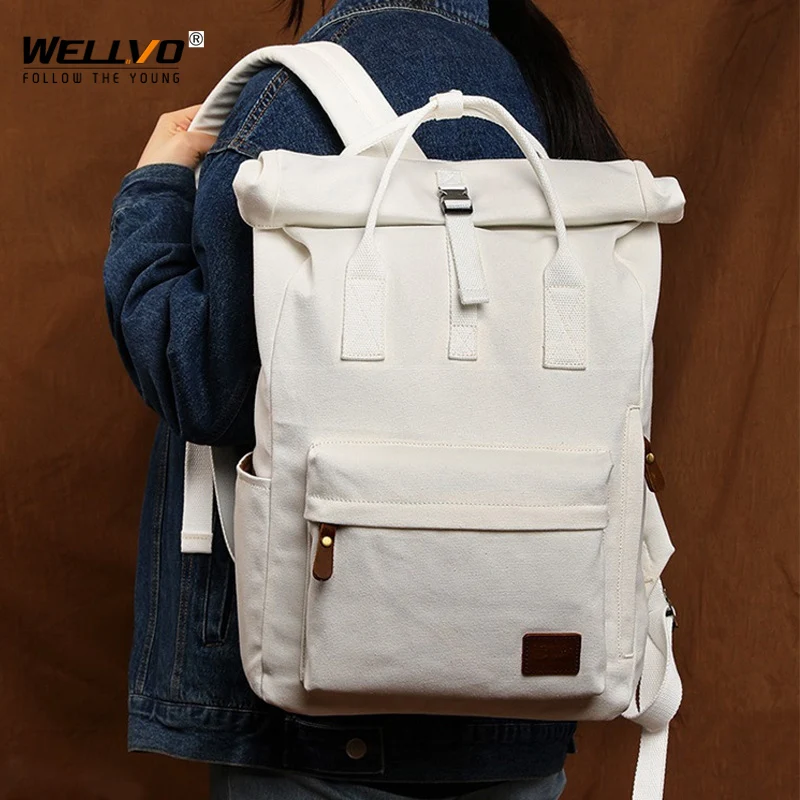 Women Men Canvas Backpacks Vintage Preppy Style School Bags For Teenagers  Girls Big Capacity Laptop Backpack Mochilas White X69C