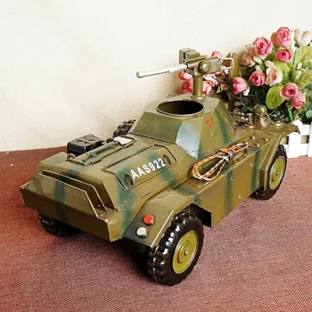 

Military Model Gift Armored Car Armored Armed Car Model Tinplate Iron Craft Decoration Green Color Chariot