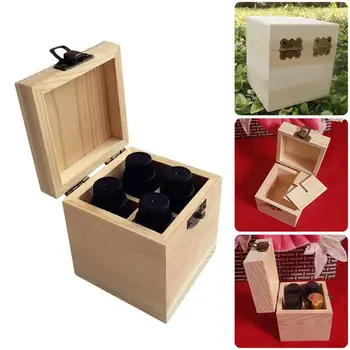

4 Slots Mini Solid Wooden Essential Oil Storage Box Wood Travel Carrying Case Compact Container Organizer Gift Bottle Storage