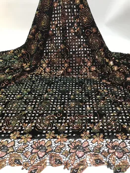 

Nieuwe Collectie Zwarte Organza Kant Stof Met Pailletten Afrikaanse Jurk Geborduurd 2019 nieuwste Nigeriaanse Veters Stoffen