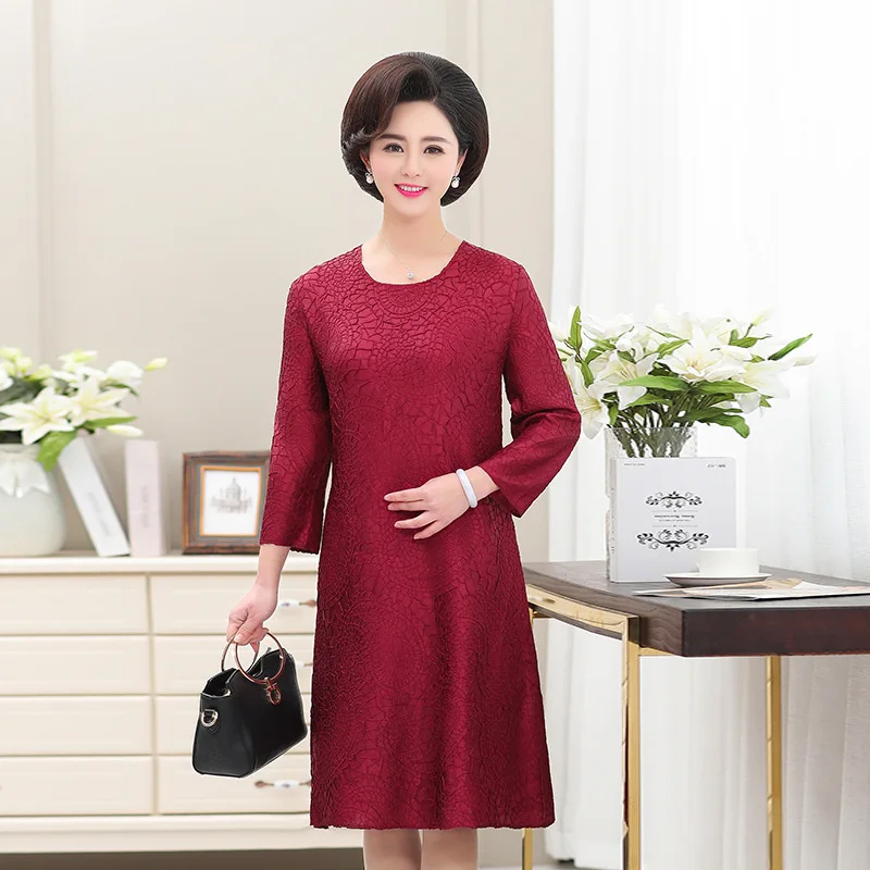 

2019 Spring Summer Cloud Yarn Dress Mid-length Real Silk Middle-aged Dress Middle-aged Women Dress Summer Wear