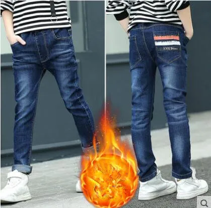 Коллекция года, зимняя детская одежда джинсы для мальчиков повседневные узкие джинсы из плотного флиса для маленьких мальчиков, джинсы для больших детей, длинные штаны - Цвет: F663 fleece jeans