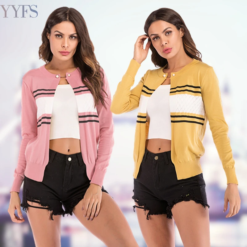 

Women's sweater fashion sexy new striped knitted cardigan jacket women autumn and winter slimming slim sweater jacket