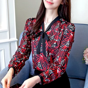 

JUAYKALA fashion Chiffon shirt Women blouses 2019 long sleeve Autumn blouse shirt women tops print chiffon shirt ladies top