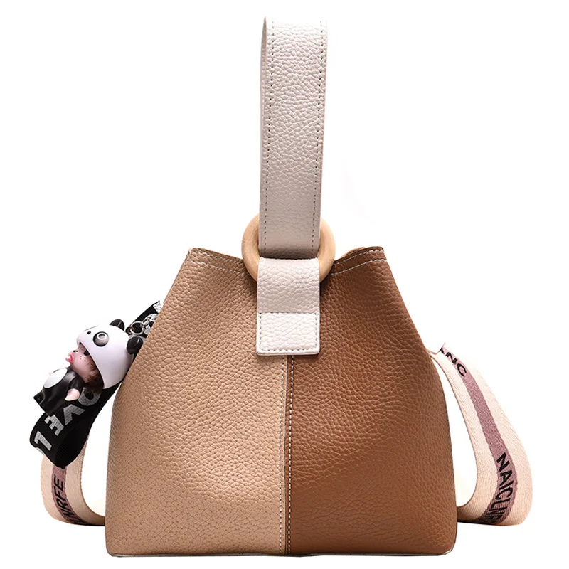 

Popular Female Bag 2019 New Wave Wild Slanting Small Bag Hit Color Wide Shoulder Strap One Shoulder Fashion Bucket Bag vuiton