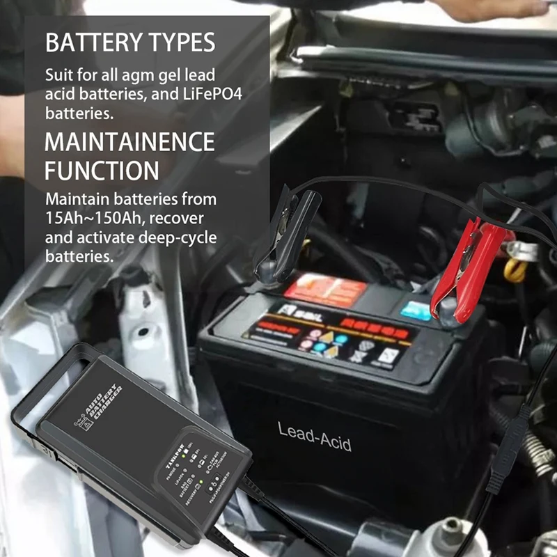 12V3.8ALead-Acid GEL AGM Lithium Iron Battery Motorcycle Car 9-Stage Charger Repair Maintenance US Plug | Автомобили и мотоциклы